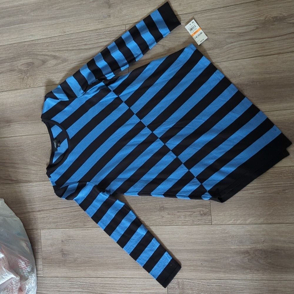 Alfani blue and black striped long sleeve top